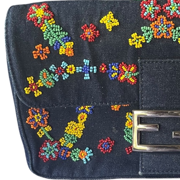 Designer Inspired Denim Clutch with Colorful Beads - Picture 6 of 8